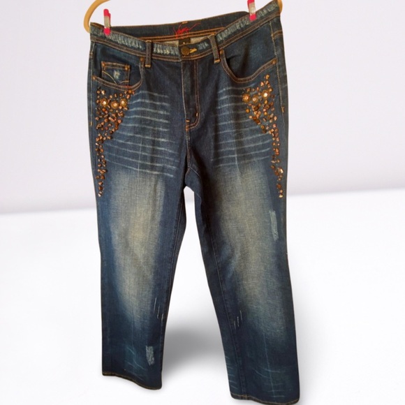 Lane Bryant Denim - Venezia Lane Bryant Cropped Pants Size 14 beaded stone embellishment